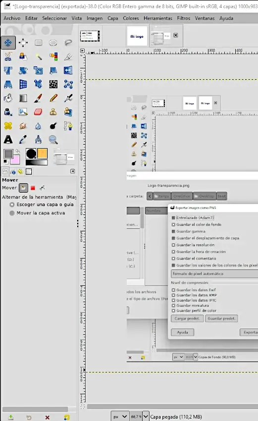 Imagen impreso de la pantalla desde la interfaz de GIMP